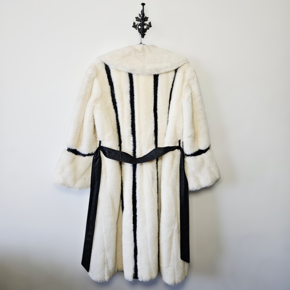 Vintage Faux Fur Leather Striped Coat Size S Tissavel of France - Picture 3 of 4